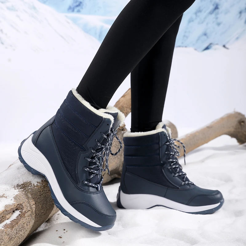 

Women High-quality Snow Lightweight Ankle Boots Anti Slip Women's Thick Soled Lace Up Winter Botas Warm Cotton Shoes Botines