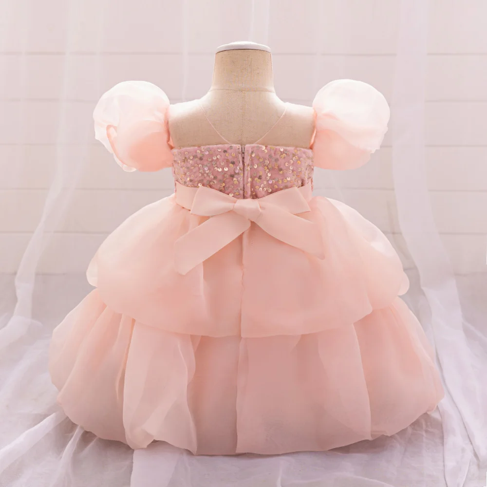 Formal Ceremony 1st Birthday Dress For Baby Girl Clothes Peach Princess Tutu Dress Girls Dresses Sequin Baptism Party Gown 0-4Y