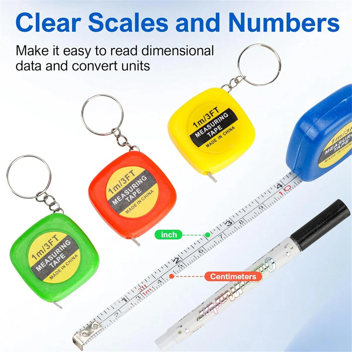 A002 80 PCS Keychain Tape Measure Small Tape Measure Keychains, 3 Ft Measuring Range Mini Retractable Measuring Tape