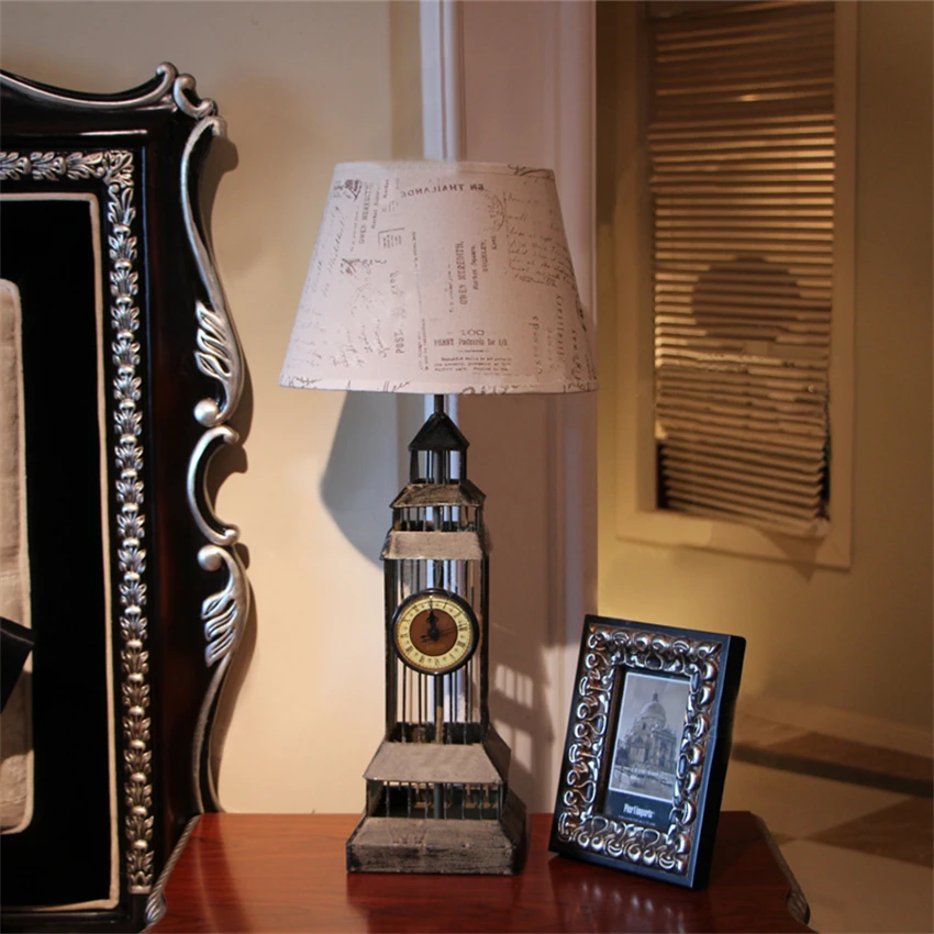 مصابيح طاولة عتيقة من الحديد الأوروبي لغرفة النوم بجانب السرير مصابيح طاولة Big Ben البريطانية لتزيين غرفة المعيشة وتركيبات مصابيح سطح المكتب #2