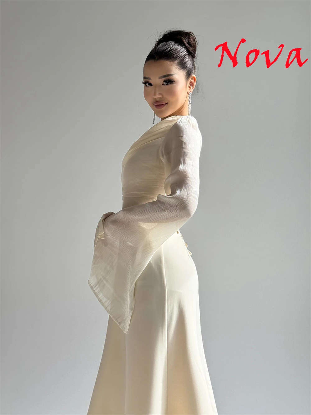 

Простые трикотажные платья для встречи выпускников по индивидуальному заказу, элегантное вечернее платье с круглым вырезом и длинными рукавами, современное платье со шлейфом, Vestido De Festa