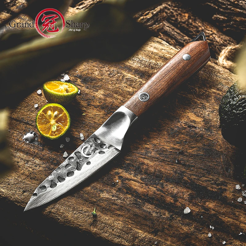 Grandsharp Kitchen Knives Paring Knife Hammered Blade Ebony Handle Chef Utility Peeling Knife Cuterly Knives Cooking Tools