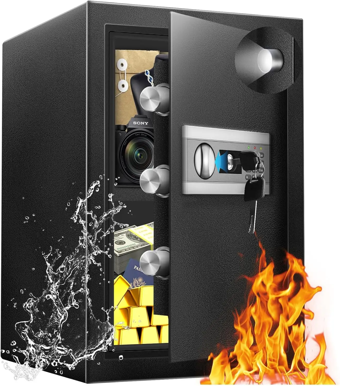 2.5 Cu Ft Digital Home Safe with Alarm, LED Light & Silent Keypad \u2013 Large Security Box with Adjustable Shelf for Documents