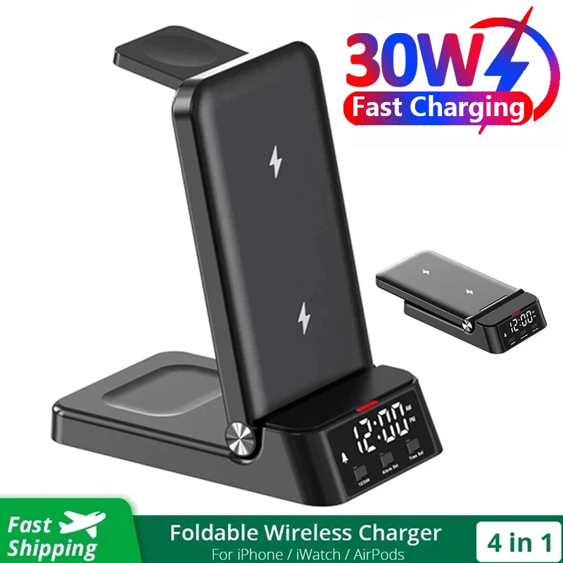 30W Fast Wireless Charger Stand For iPhone 15 14 13 12 11 Samsung Apple Watch Airpods Pro 3 in 1 Wireless Charging Dock Station