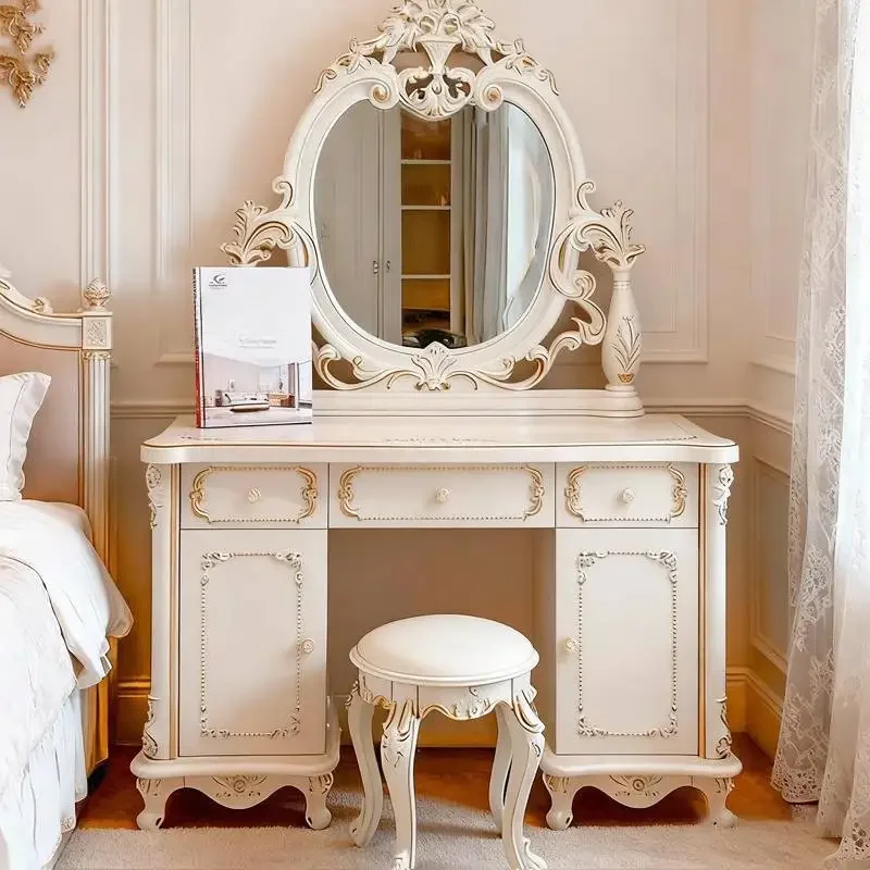 

Vintage Simple Vanity Table Dest European Huge Saving Glass Dressing Table Drawer Mirror Makeup Tafel Furnitures For Bedroom