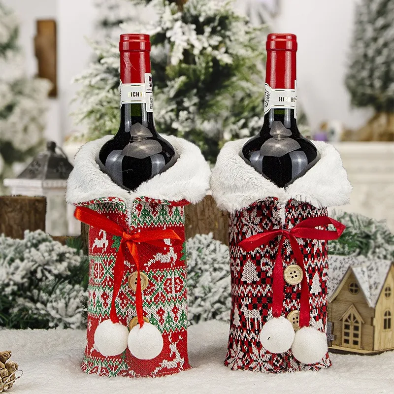 

Вязаная шерстяная крышка для бутылки вина, красная, серая, сумка для бутылки красного вина, крышка для шампанского, ресторанная праздничная мебель