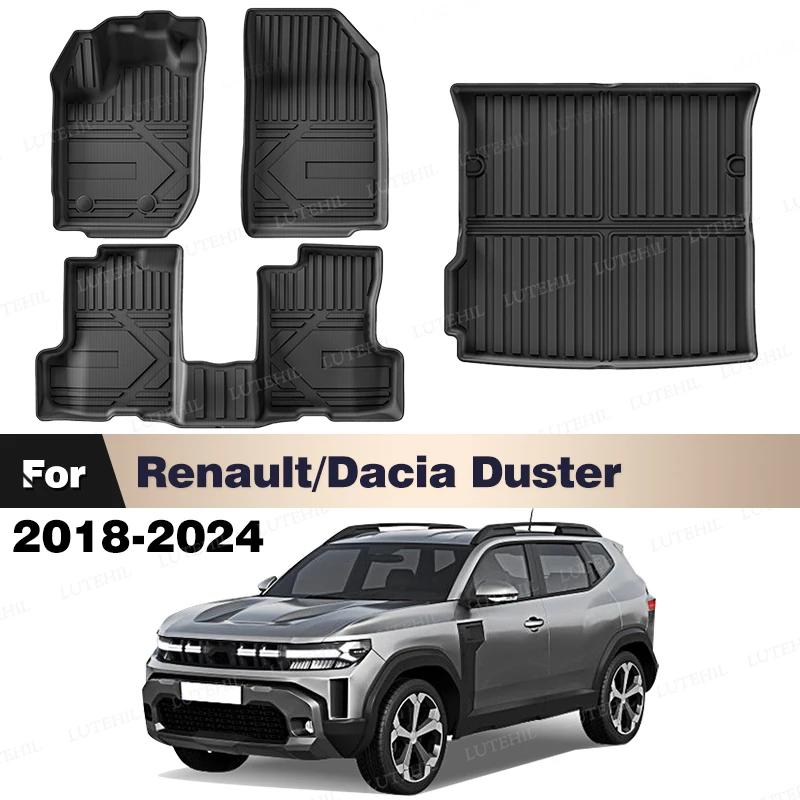 

LUTEHIL для Renault/Dacia Duster 2018-2024 2023, всепогодный напольный коврик из ТПЭ на заказ, коврик для багажника, ковер, аксессуары для салона автомобиля