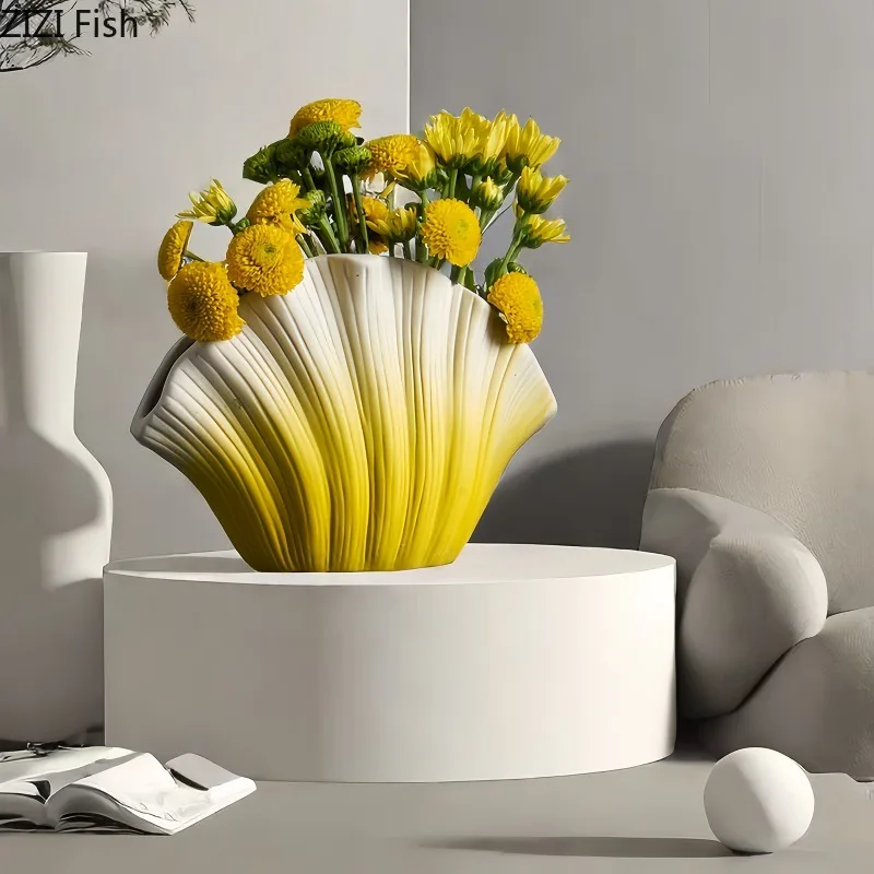 Shell Ceramic Vase Ornament Flower Arrangement Flowers Vessels Tabletop Vases Hydroponic Vase Dried Flower Vases Decoration Gift