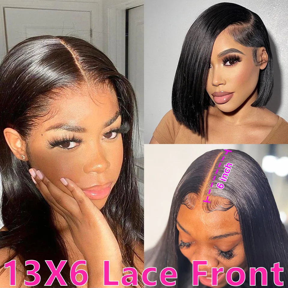 Short Straight Bob Wig 13x4 Lace Front Human Hair Wig 13x6 Frontal Wigs Brazilian Glueless 4x4 Closure Wig 180%Density For Women