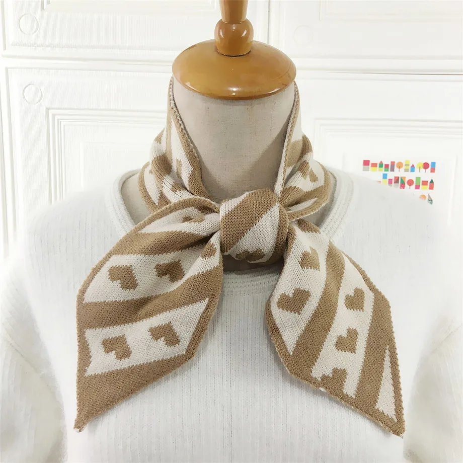 Heart Print Winter Scarf Brand Knitted Scarf Sharp Angle Women Scarf Long Skinny Small Scarf Female Neckerchief Scarves Wraps