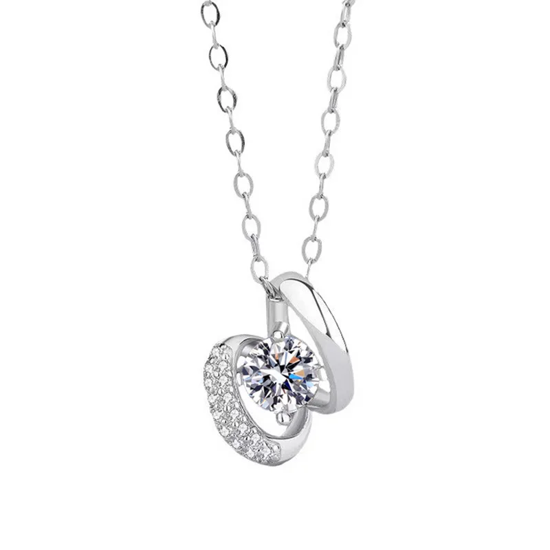 S925 Sterling Silver Moissanite Pendant Necklace with Certificate, Silver Pendant Women's Clavicle Chain Jewelry Gift