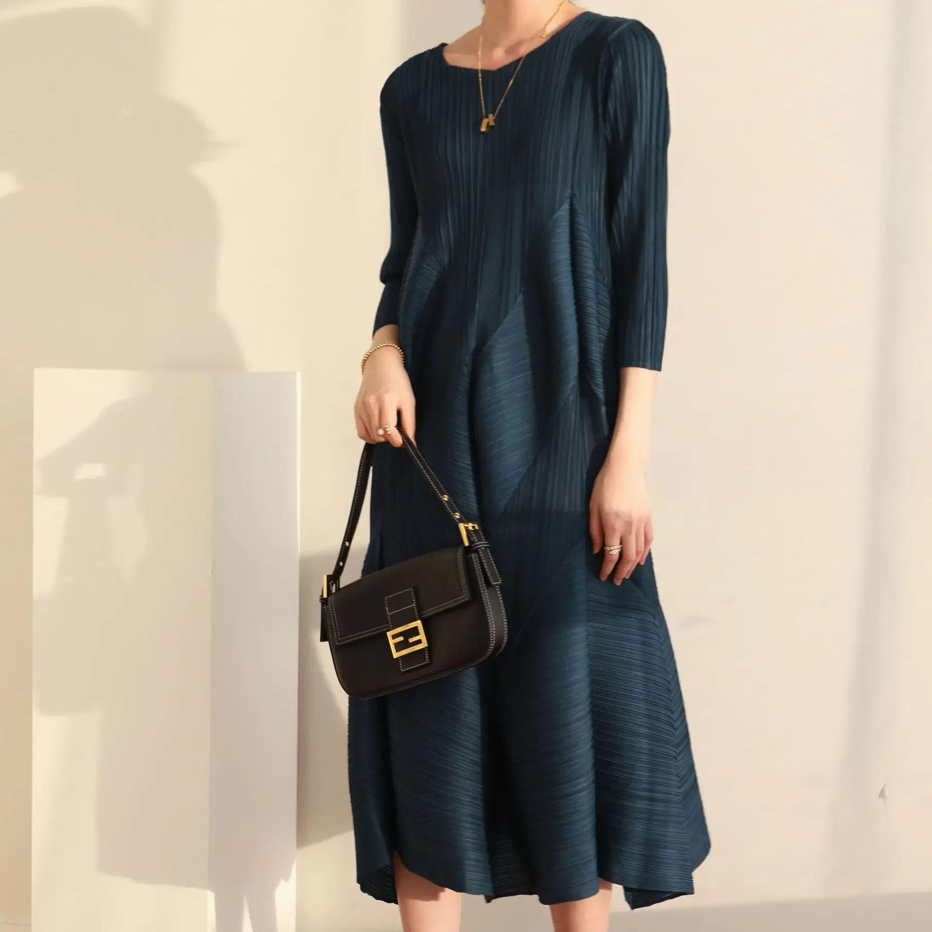 

ALSEY Miyake Pleated Vintage Bud Elegant Party Dresses for Women Spring Autumn New Fashion Casual Korean Style Aesthetic Clothes