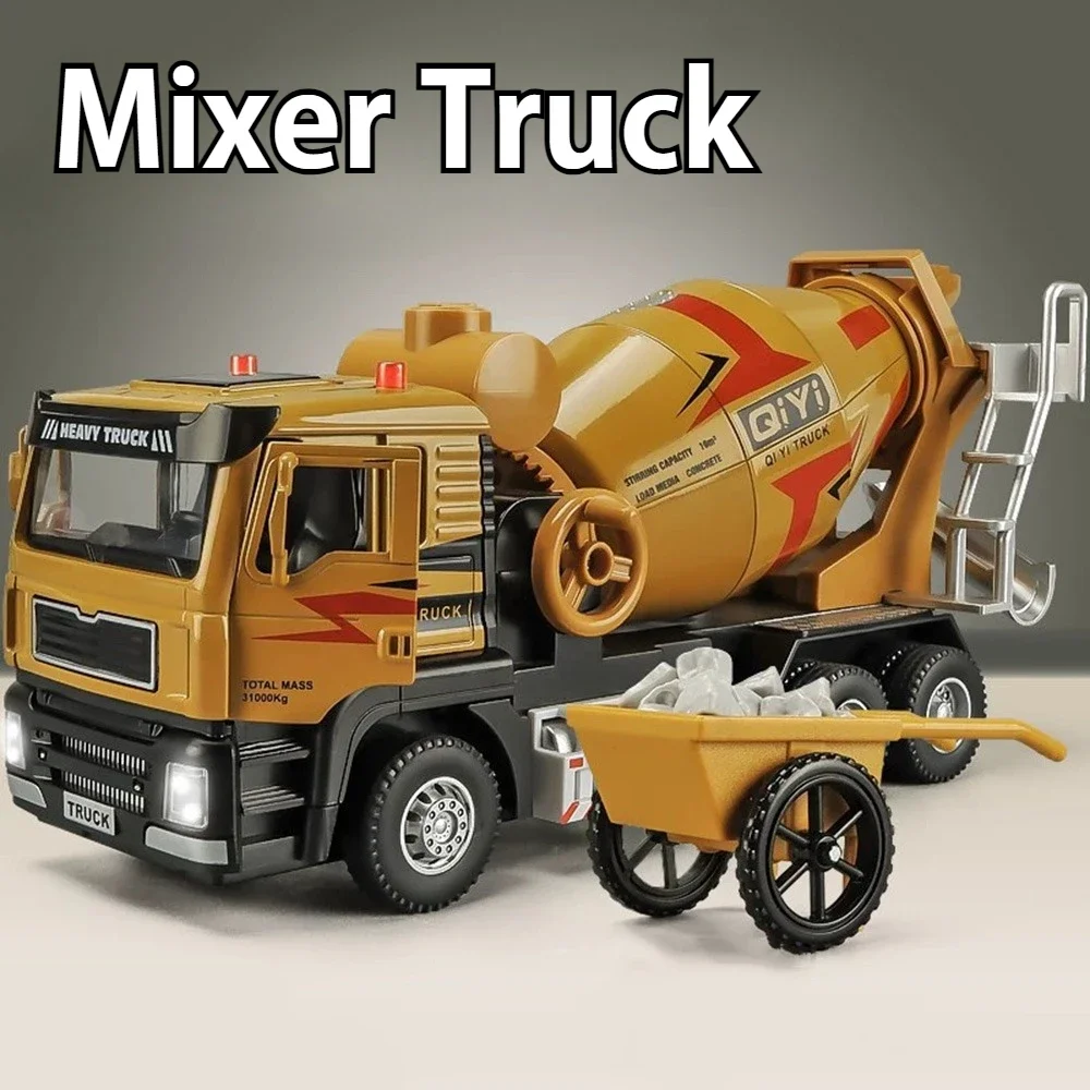 1:40 Alloy Electric Mixer Truck Toys Diecast Miniature Model with Sound Light Pull Back Doors Opened Vehices Children's Toy Gift