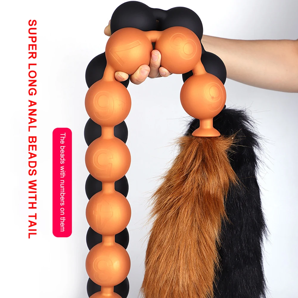 Anal Plug With Plush Little Fox Tail Adult Sex Toys Huge Butt Beads Soft Liquid Silicone Material Night Glow BDSM Games Cosplay