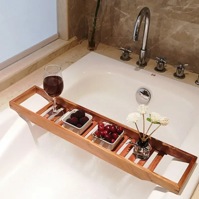 Bamboo extension antiskid bathroom multi function bathtub shelf toilet spa shelf  Caddy Organizer Rack Book Wine Tablet Holder