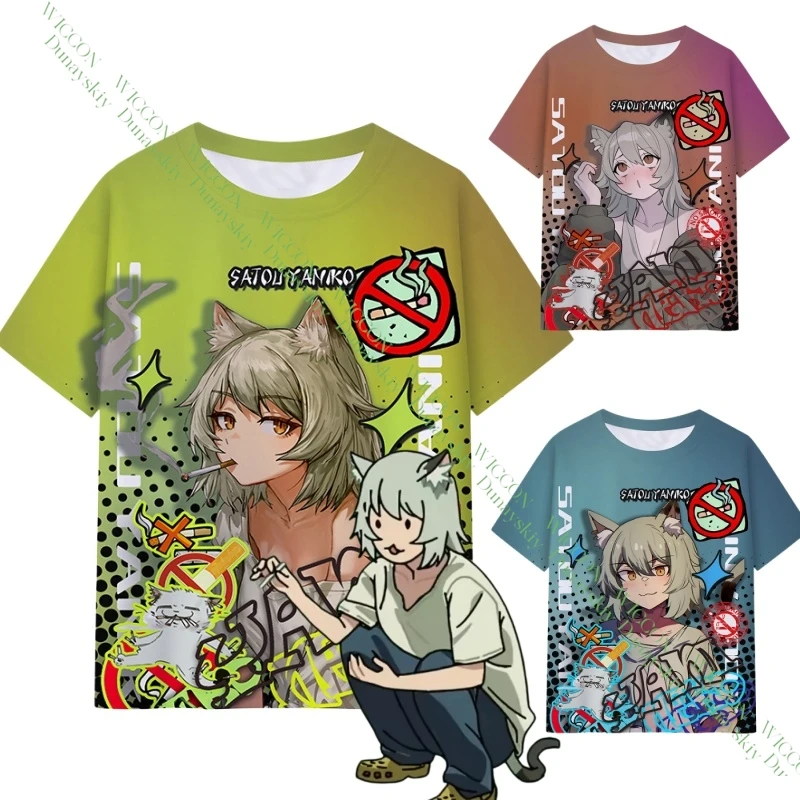 Chainsmoker Cat Yaniko Satou Niedliches Anime-Print Kurzarm Ita T-Shirt Baumwolle Cosplay Anime