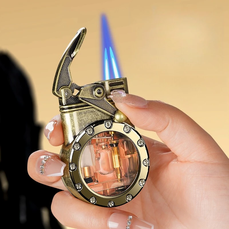 

New Retro Transparent Visible Inflatable Lighter with Double Straight Blue Flame Lighter for Men's High-end Gift