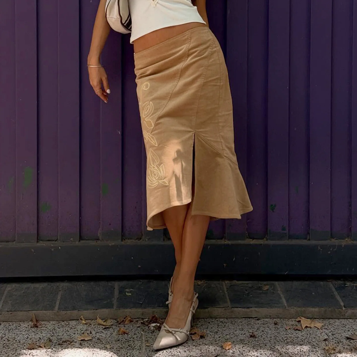 2026 Summer New Retro Embroidered Midi Skirt Women Elegant Solid Color Fishtail Skirt Slim Fit Casual Fashion Dresses