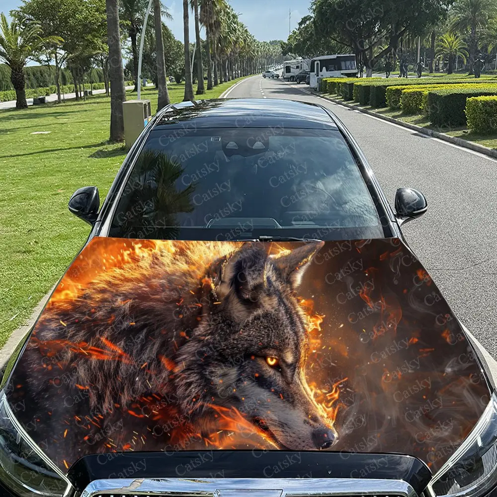 

Awesome Fiery Wolf Car Hood Stickers - Self-Adhesive, Waterproof and Durable Vinyl Wrap, Decorate And Protect Your Car - The Gif