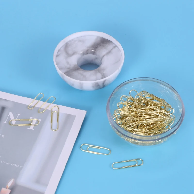 Gold Paper Clips In Elegant Magnetic Marble White Clip Holder, 28Mm, 100 Clips Per Box