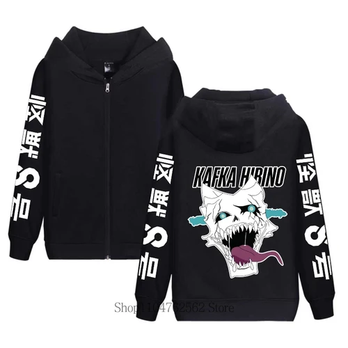 Anime japonés Kaiju No. 8 Sudadera con capucha estampada con cremallera para hombre, sudaderas informales de lana de manga larga a la moda Harajuku para Otoño e Invierno