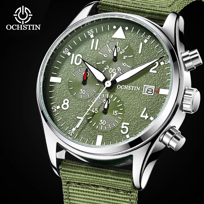 OCHSTIN Man Sport Casual Pilot Quartz Woven Nylon Strap Watch Crafted Anti-corrosion Alloy Frame Durable Replaceable Clock