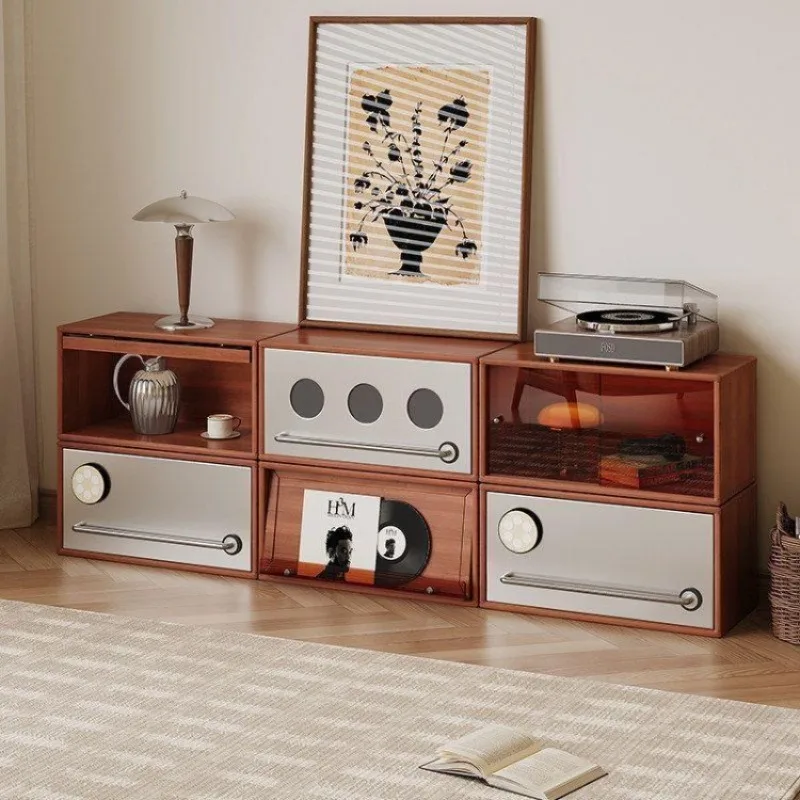 Module combination cabinet TV cabinet Small apartment medium-ancient boxwood solid wood free storage cabinet