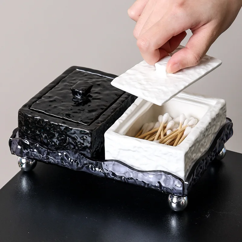Light Luxury Ceramic Toothpick Box Household High-end Dental Floss Tube Makeup Cotton Swab Storage Box Table Decor Toiletries