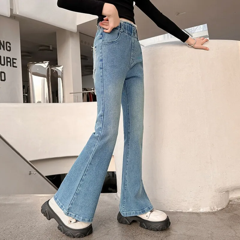 UNITIM Kinder Mädchen Schlaghosen 2026 Herbst 3-14 Jahre Kinder Mädchen Einfache Denim-Hosen Elastischer Bund Junge Teenager Mädchen Jeans – Detail 4