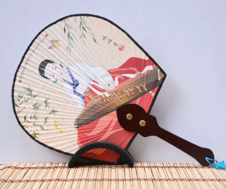 Japanese Paper Fan with Stand Summer Festival Ukiyo-e Ornaments Sushi Restaurant Shop Desktop Decor