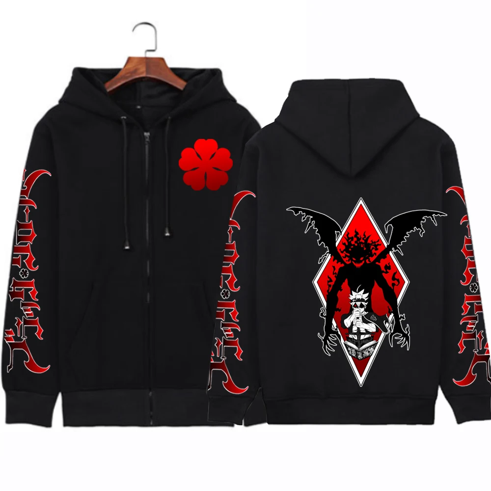 Harajuku Anime Black Clover Asta Graphic Printed Zipper Hoodies Men Women Hooded Sweatshirt Long Sleeves  Zip Up Jacket Coats