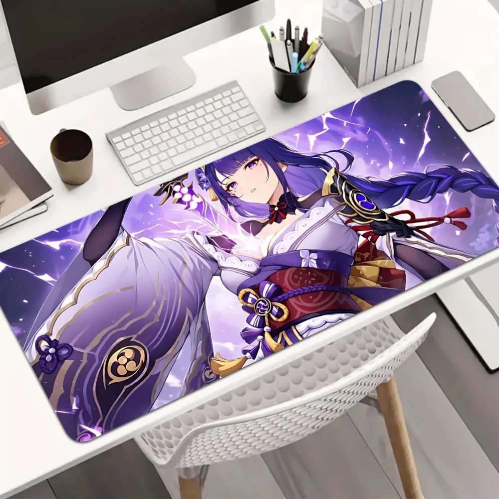 1pc R-Raiden Shogun Gaming Mouse Pad - Non-Slip Rubber Base, Washable Desk Mat with Vibrant Purple & Golden Artwork, Perfect for