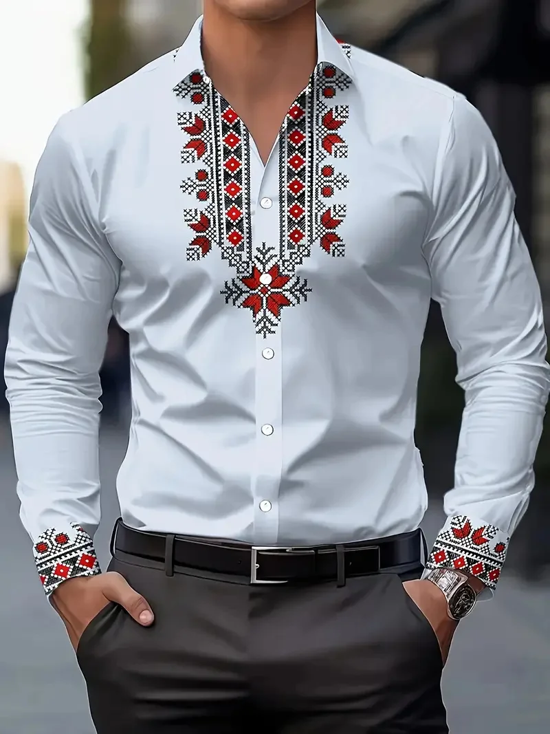 Men's Casual Shirt 3D Colorful Art 3D Lion Print Long Sleeve Shirt Fashion Shirt Street Clothing Top