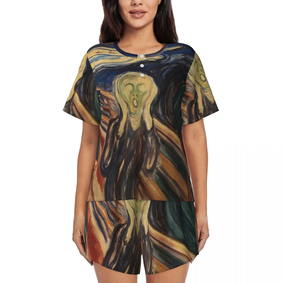 

Van Gogh Pajamas XThe Scream Edvard Munch Leisure O Neck Sleepwear Lady Two Piece Design Short Sleeve Fashion Pajama Sets