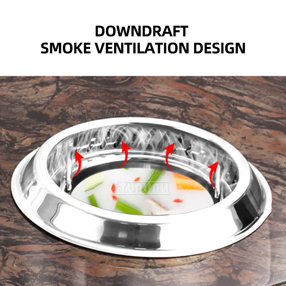 Uitlaat Inductiekookplaat Apparatuur Commerciële Ronde Hot Pot Buffet Restaurant Roestvrij Staal Elektrische Hot Pot Onder