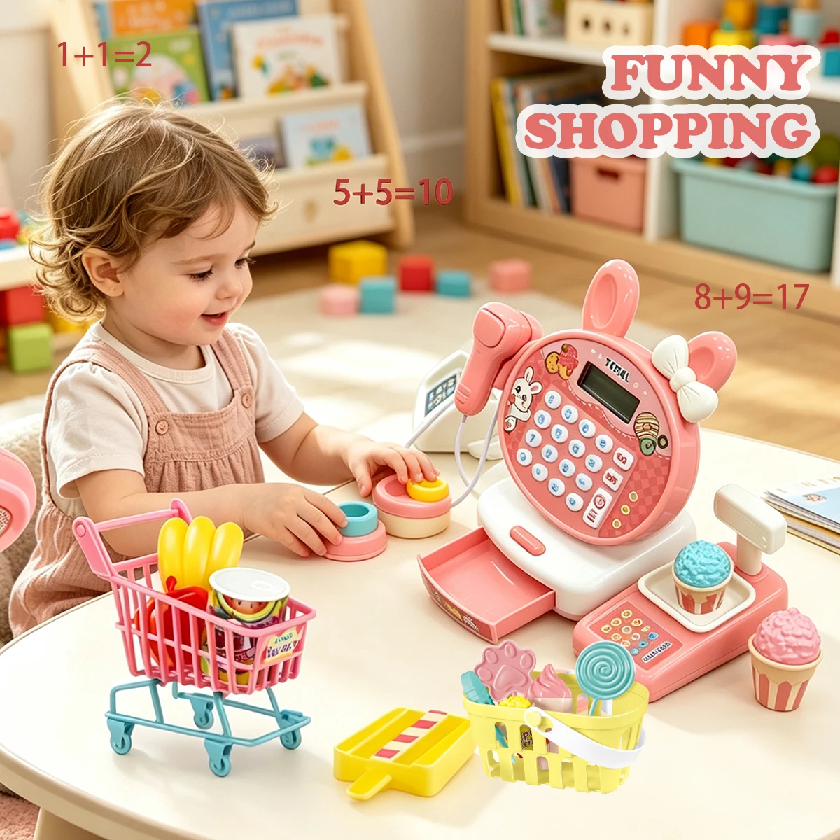 Electric Cash Register Playing House Toys for Kids, Supermarket Checkout Calculator Convenience Store Halloween Christmas Gifts