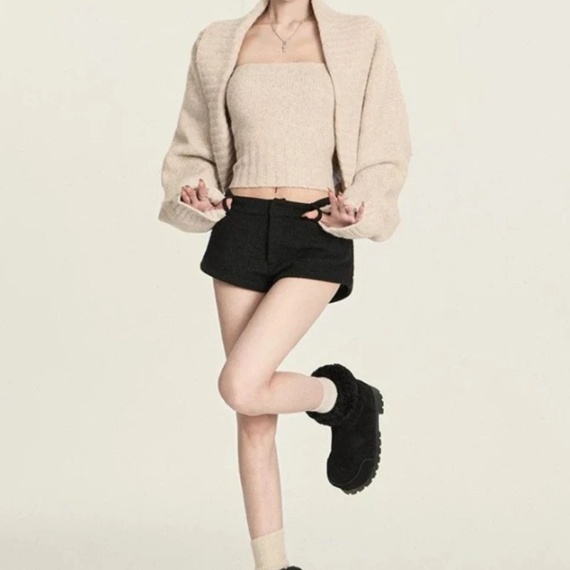 

2025 Retro Lapel Shawl Sweater Jacket Tube Top Women's Autumn and Winter Knitted Sweater Loose Retro Top