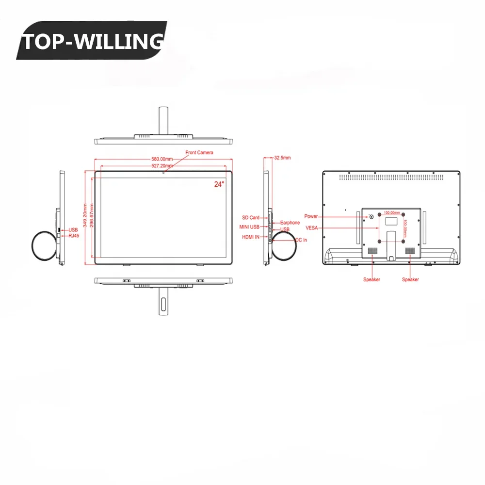 24'' Smart Home Wall Mount Tablets Android OS RK3399 4GB RAM