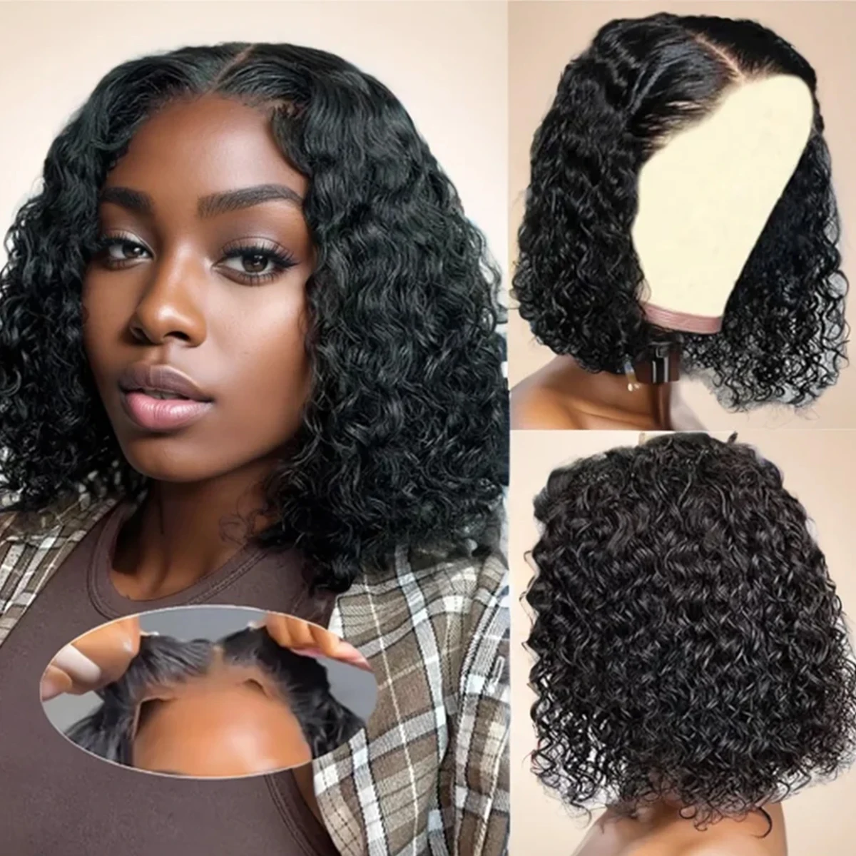 Glueless 7x6 Lace Closure Bob Wigs Human Hair Pre Plucked Pre Cut Deep Wave Remy Hair Wigs Wear and Go Glueless Wig 180% Density