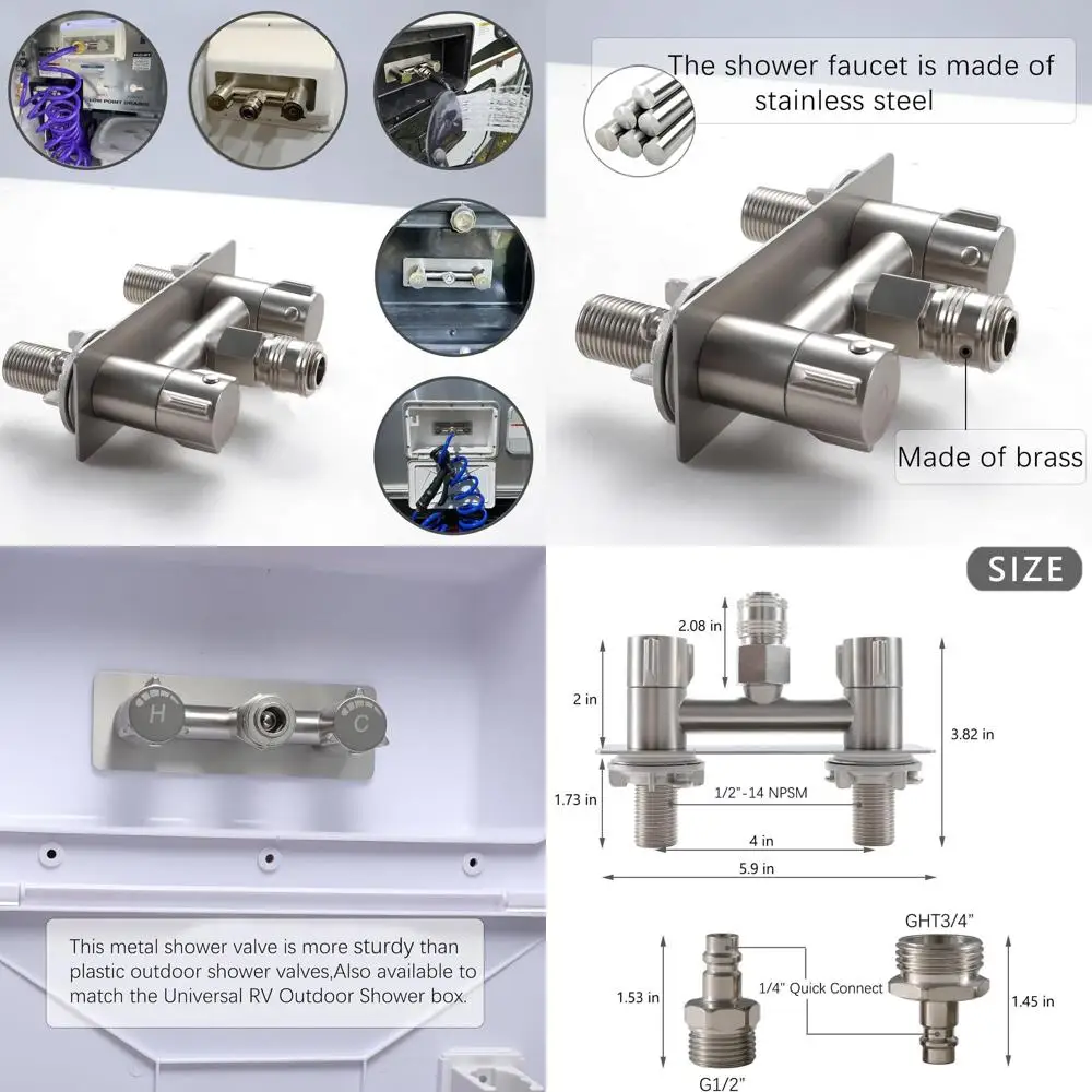 

4 RV Exterior Shower Faucet, Quick Connect, Brushed Nickel Finish, Replacement Kit for Camper Showers