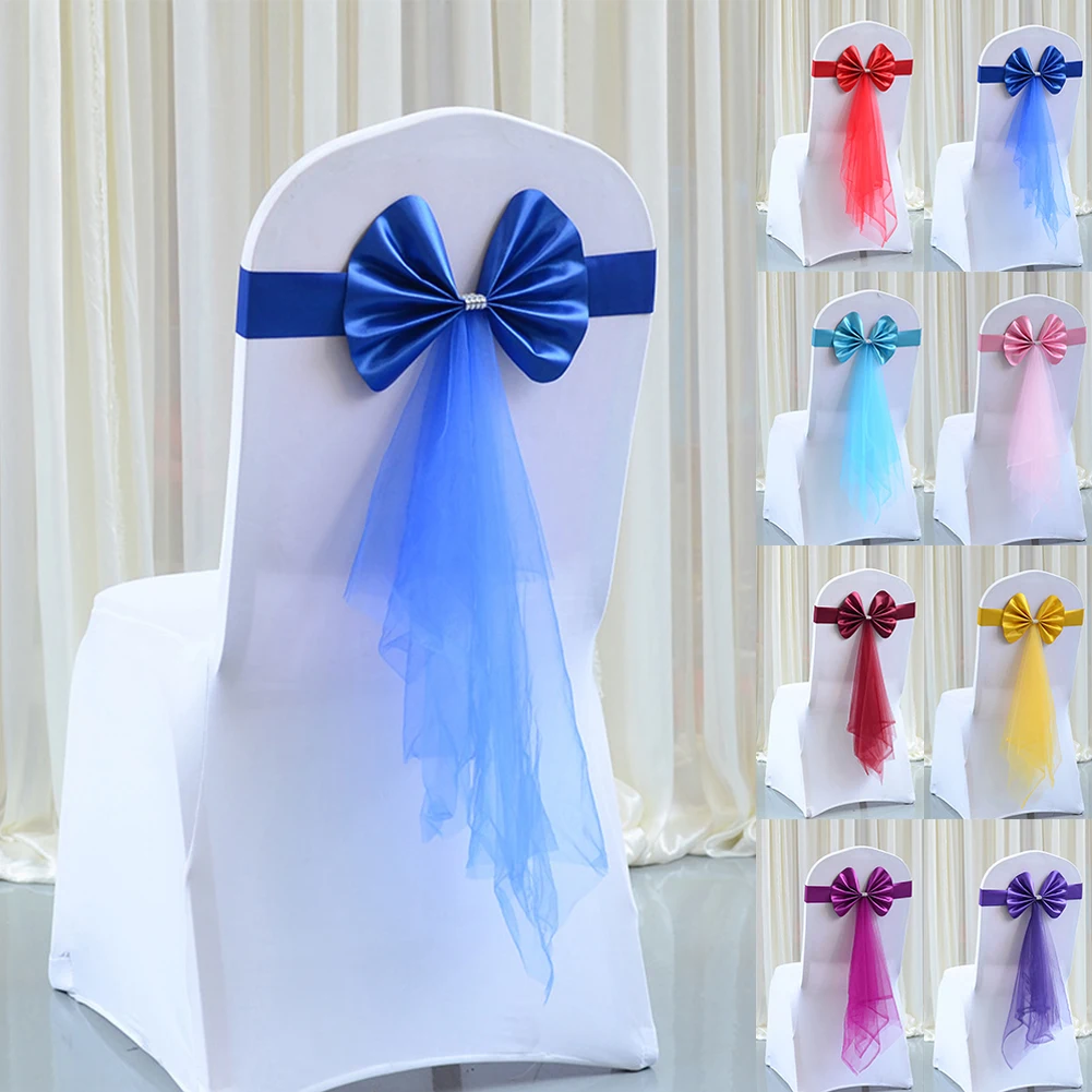 High Quality Brand New Chair Backs Decorations Chair Cover Bands Bow Chair Sashes Composite Fabric For Wedding