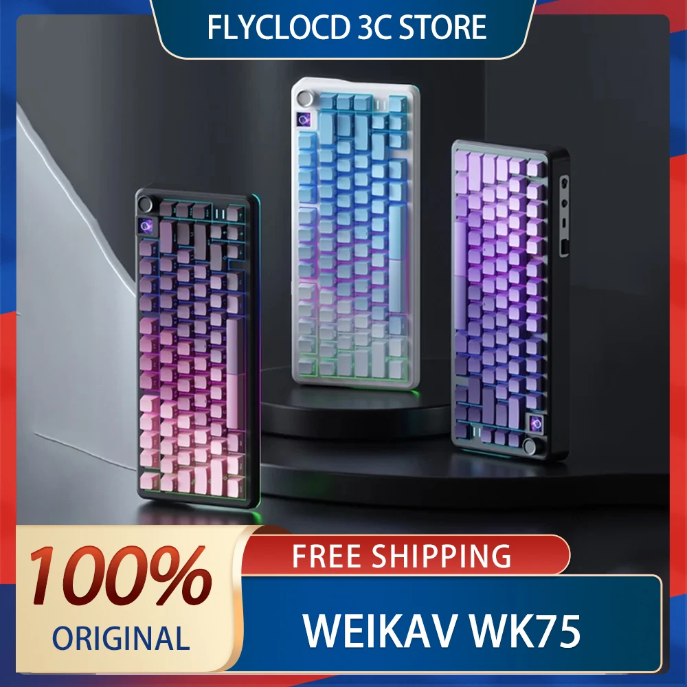 Weikav WK75 Mechanical Keyboard Tri Mode Wireless Keyboard 4000mAh RGB Hot Swap With Screen Custom Gaming Keyboard PC Accessory