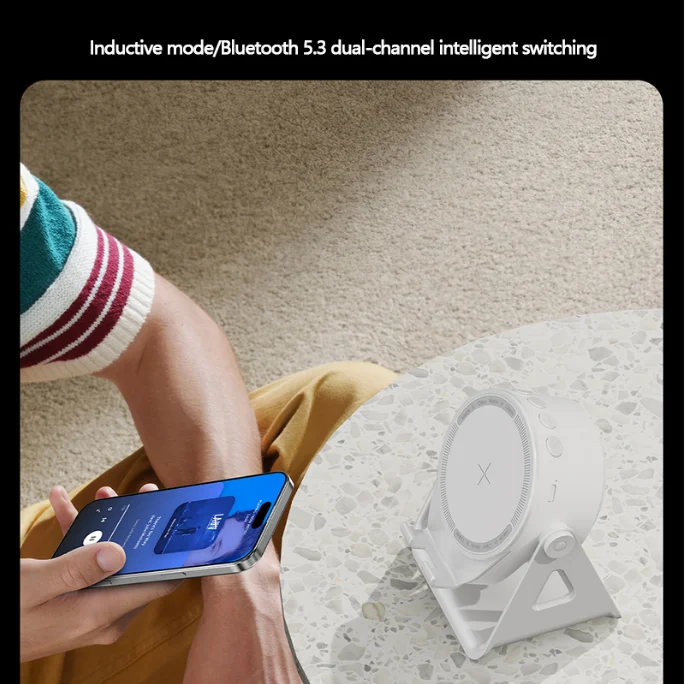 

2025 3-in-1 Mini Bluetooth Speaker w/ Smart Sensor | Integrated Phone Holder & Desktop Stand | Compact Multi-Device Charger