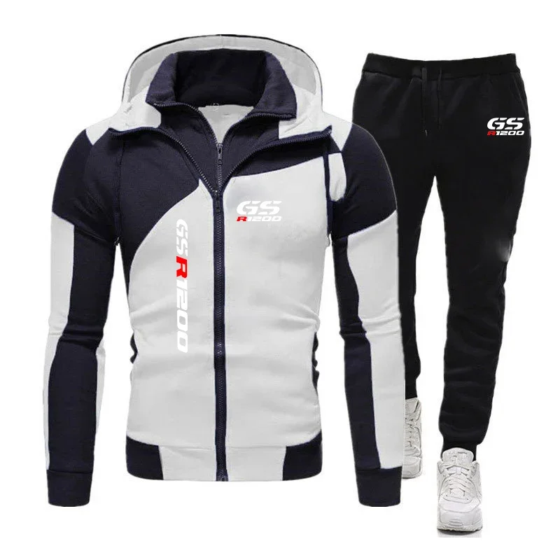 

2023 Men New Motorcycle R 650 800 1150 1200 GS Adventure Tracksuit Casual Color Matching Design Diagonal Zipper Hoodie+Pant Suit