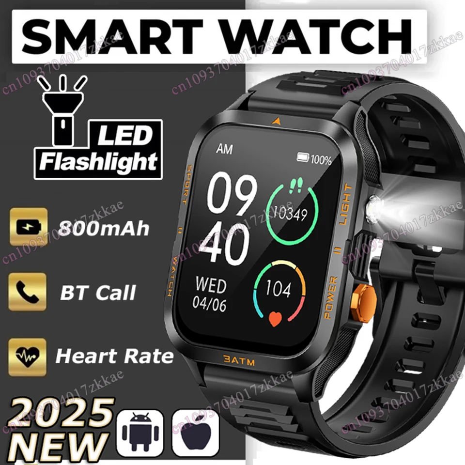 

New Smart Watch Men 800mAh Large Capacity Battery Outdoor LED Flashlight Bluetooth Call 3ATM Waterproof Sports Smartwatches 2025