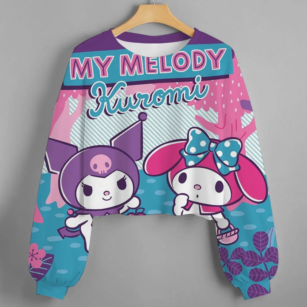 هوديي نسائي عصري مع قطع طباعة Hello Kitty/Kurumi مخصصة، بلوزة قصيرة جدًا بأكمام طويلة، ص جديد للأطفال في الخريف