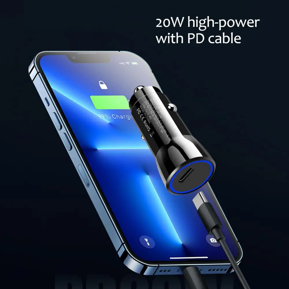 شاحن سيارة محمول USB شاحن سيارة حجم صغير عالمي Pd20w شحن سريع محول شاحن سيارة مع حماية من الحمل الزائد