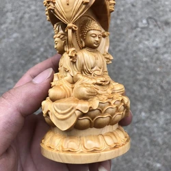 Wood Carving Figurines Three Sided Buddha Statue of The Three Saints Room Decor Sculptures Home Decoration Ornaments