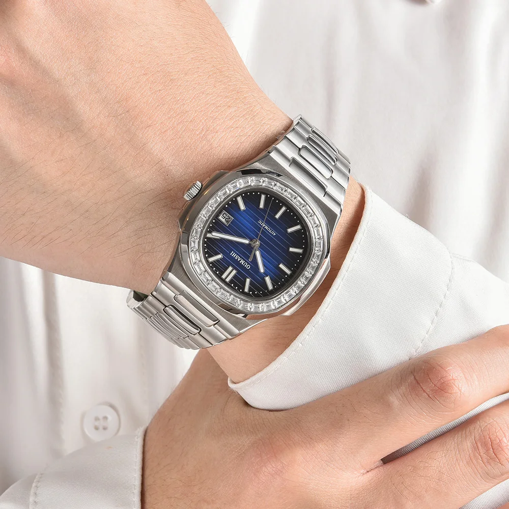 40mm Watch Men Luxurious NH35 Automatic Mechanical Watch Diamond Gemstone Stainless Steel Sapphire Glass Case Waterproof Watch