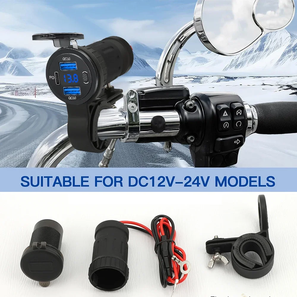 دراجة نارية مزدوجة QC 3.0 USB شاحن سريع مقاوم للماء مع منفذ نوع C جديد PD منفذ المقود تصاعد شواحن الهاتف المحمول 12 فولت-24 فولت #1
